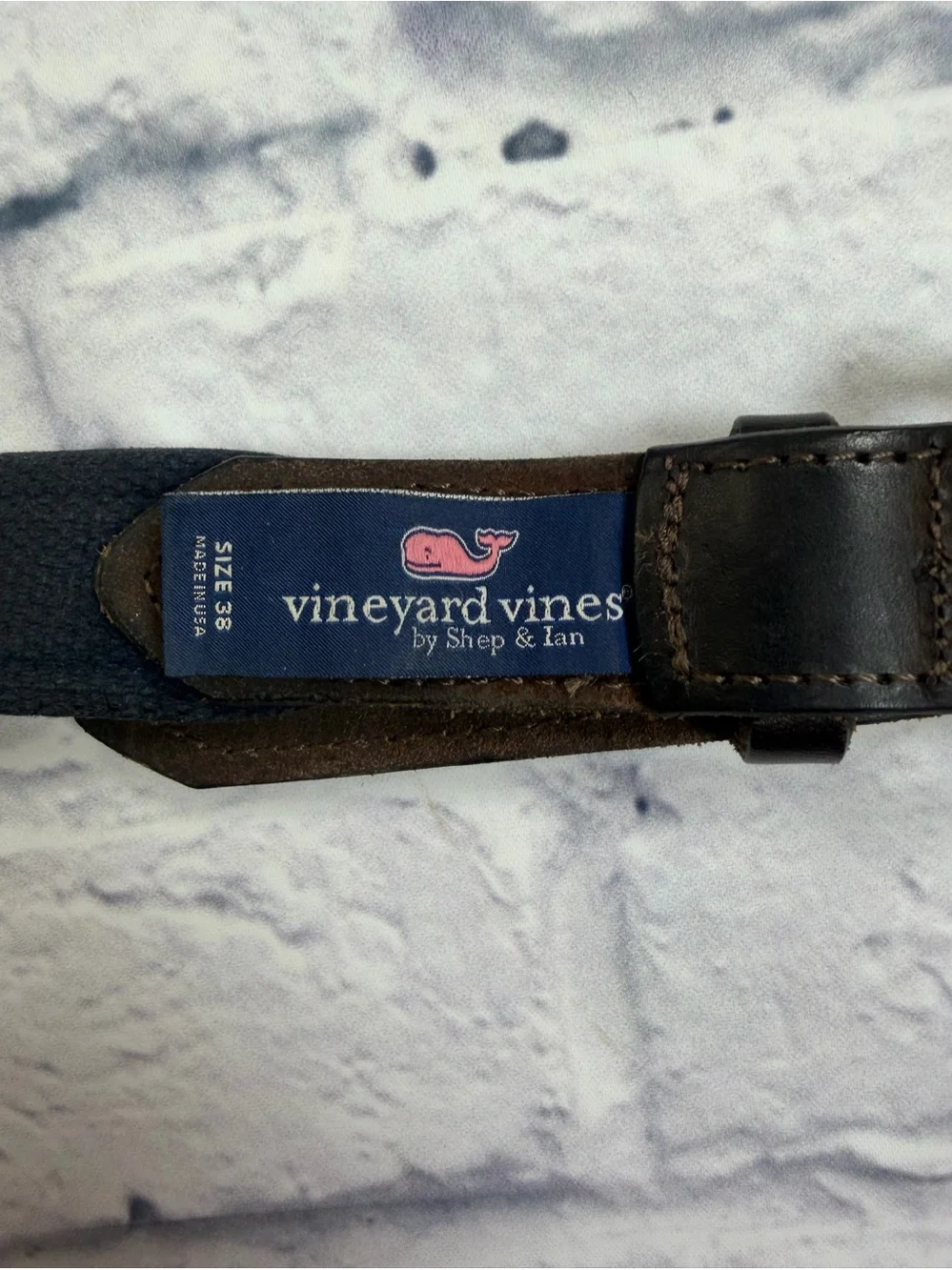 VTG Vineyard Vines Distressed Belt w/ Leather Trim & Brass Buckle. Preppy